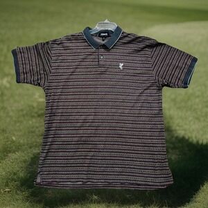 Chic Y2K‎ Ashworth Polo Shirt XL Check Striped Outdoors Preppy Golfman Logo USA